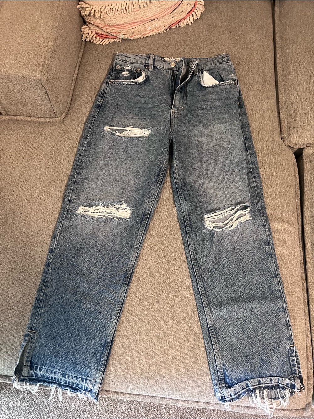 Free People Distressed Blue Boot Cut Jeans